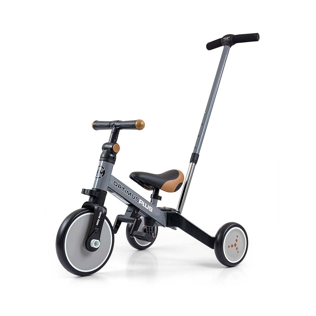 E-shop Detská trojkolka 4v1 Milly Mally Optimus Plus s vodiacou tyčou grey - 54187