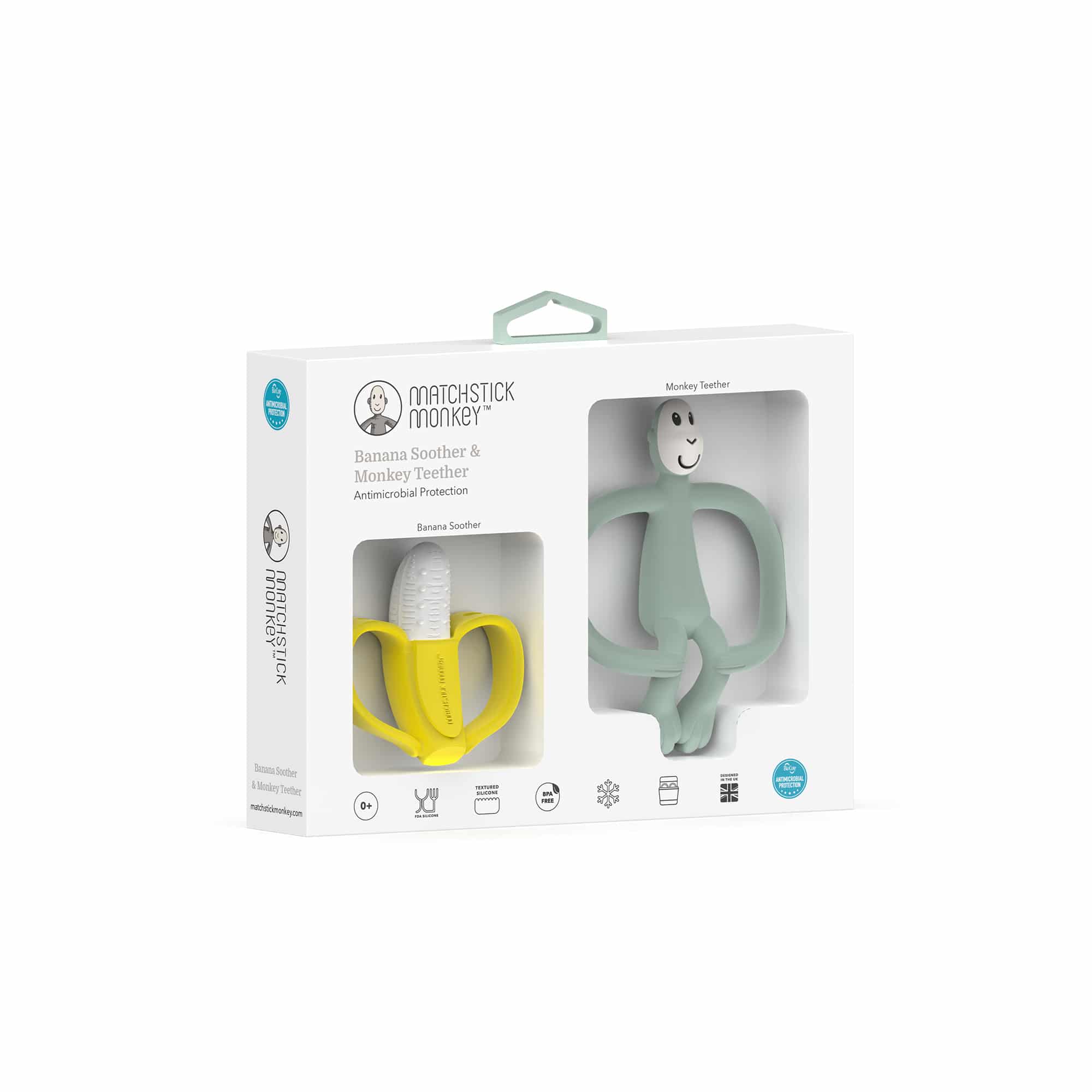 E-shop DARČEKOVÝ SET HRYZADIEL BANÁN A OPICA MINT GREEN MATCHSTICK MONKEY