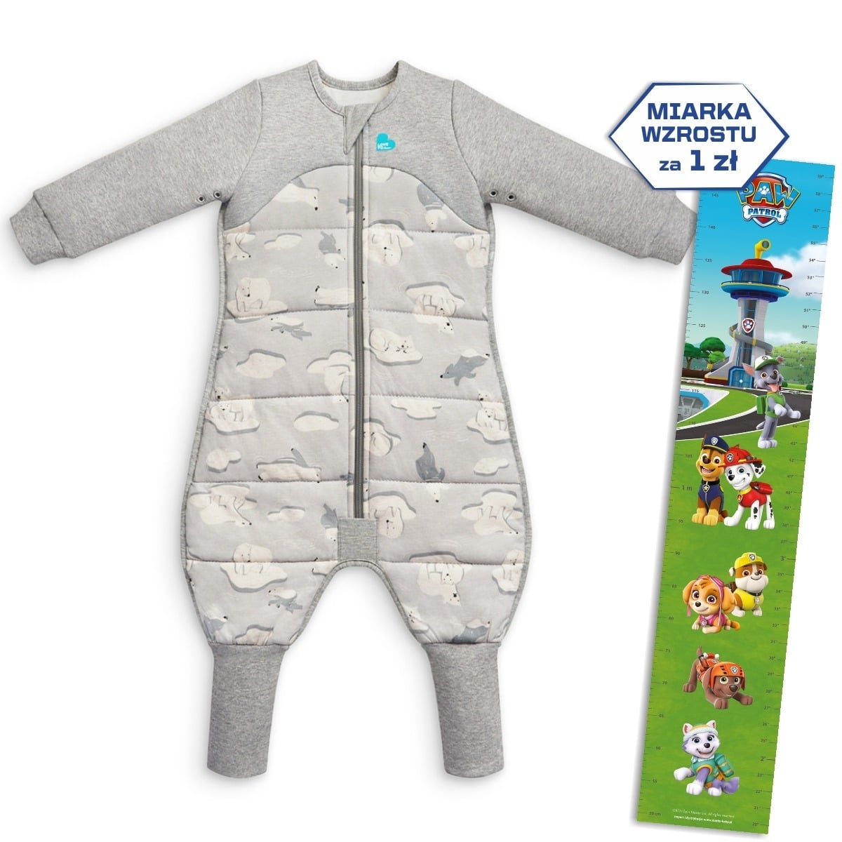 E-shop LOVE TO DREAM Love To Dream, Pyžamo, Etapa 3, 3,5 TOG, 6-12m, šedá/ľadový medveď