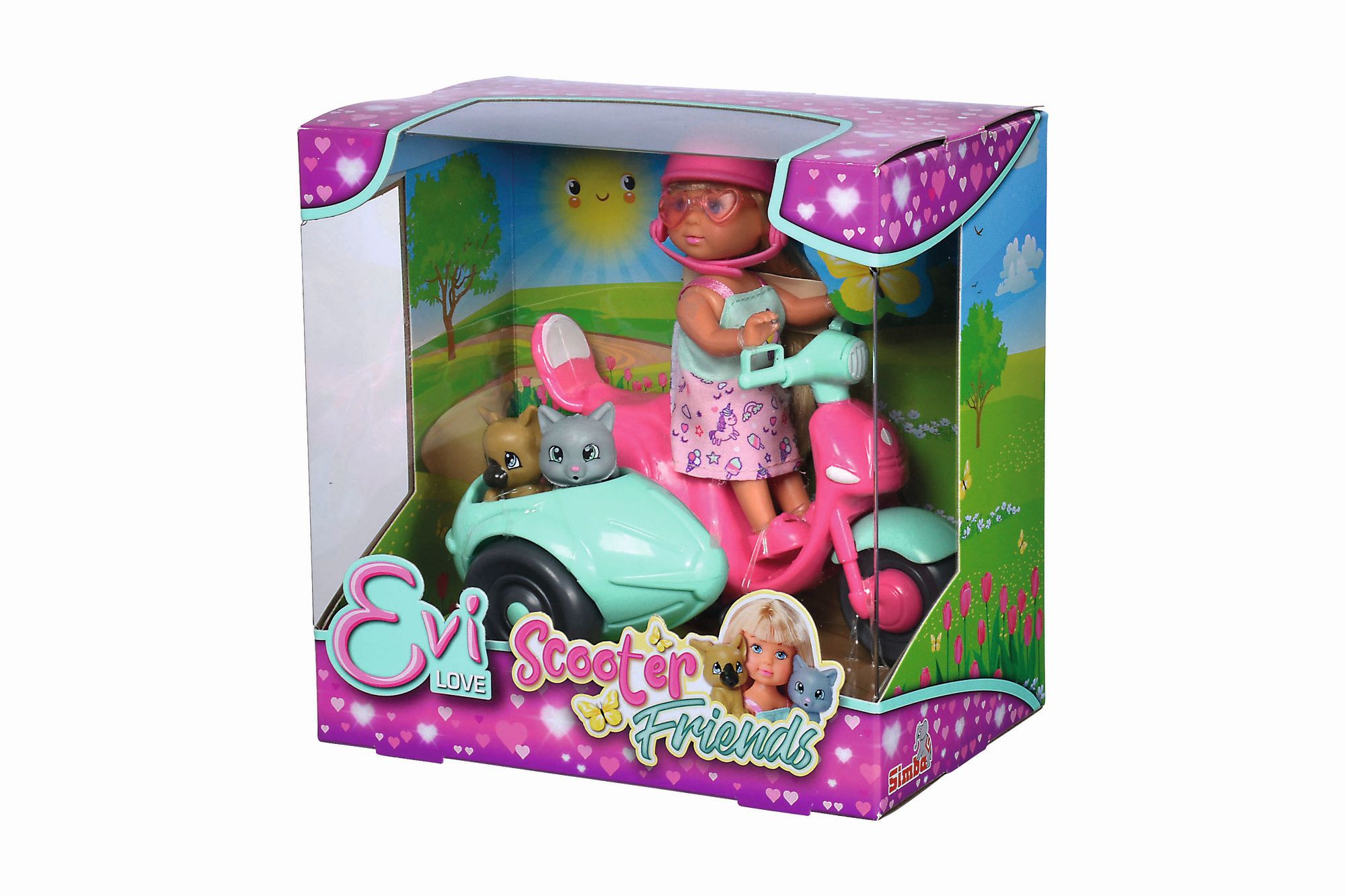 E-shop Simba Bábika Evička na skútri so sajdkárou