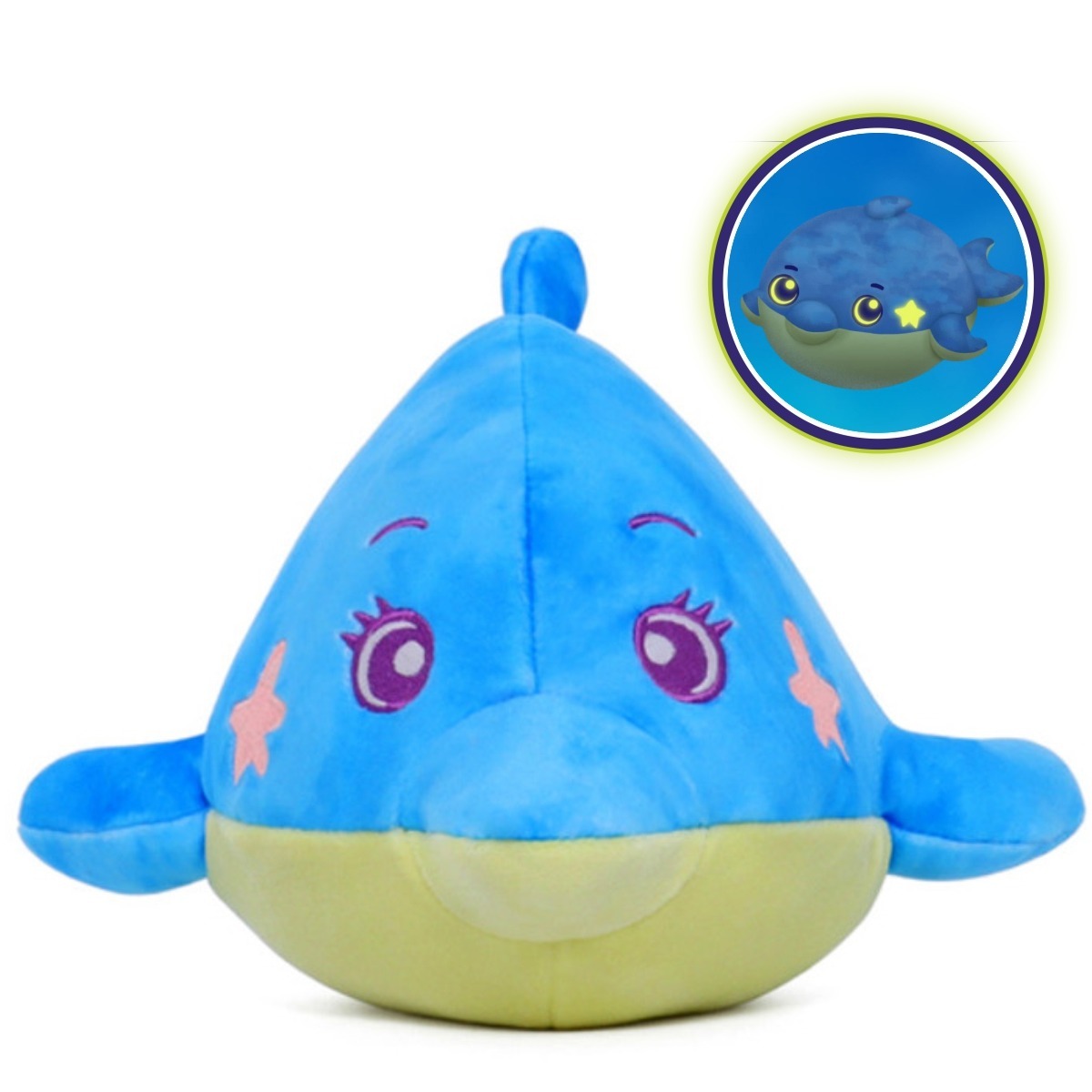 E-shop Dream Beams - Svietiaci plyšák/vankúšik, Delfín Dominic, 18cm
