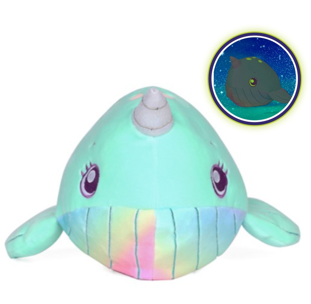 E-shop Dream Beams - Svietiaci plyšák/vankúšik, Veľryba Jednorožec Nickie, 18cm