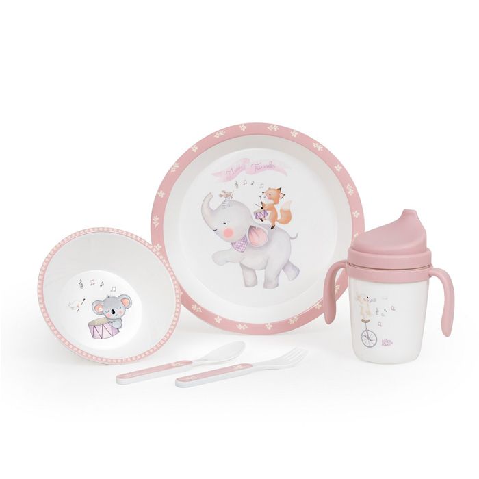 E-shop INTERBABY | Jedálenský set ZVIERATKÁ +6M - ružový