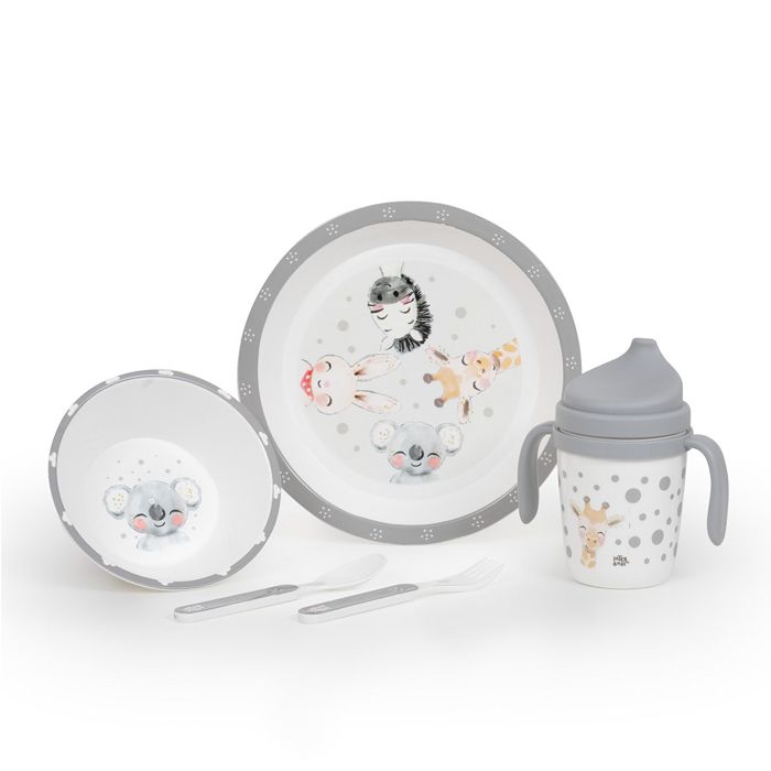 E-shop INTERBABY | Jedálenský set ZVIERATKÁ +6M - sivý