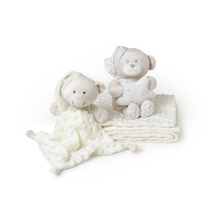 E-shop INTERBABY | Deka mäkká guličky + prítulka + medvedík - KRÉMOVÁ