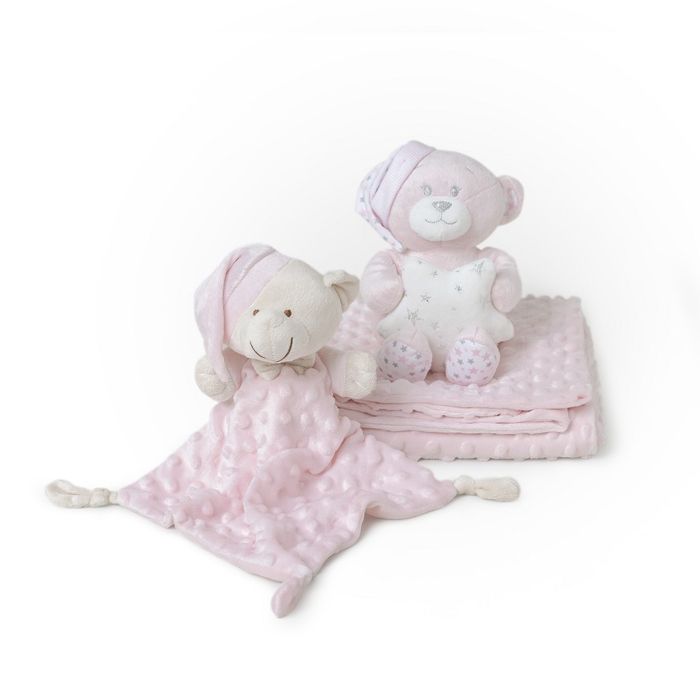 E-shop INTERBABY | Deka mäkká guličky + prítulka + medvedík - RŮŽOVÁ