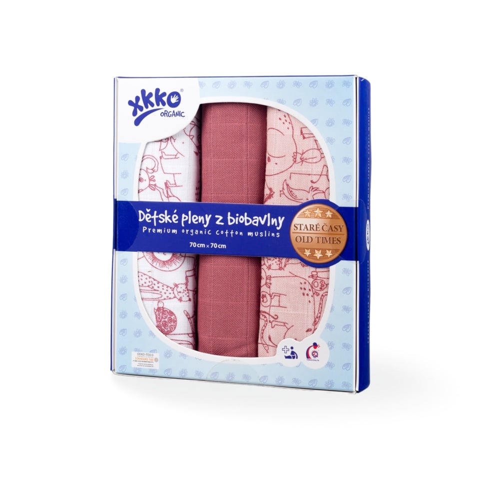 E-shop XKKO Organic Staré časy - Plienky z biobavlny - Safari Mesa Rose MIX, 70x70