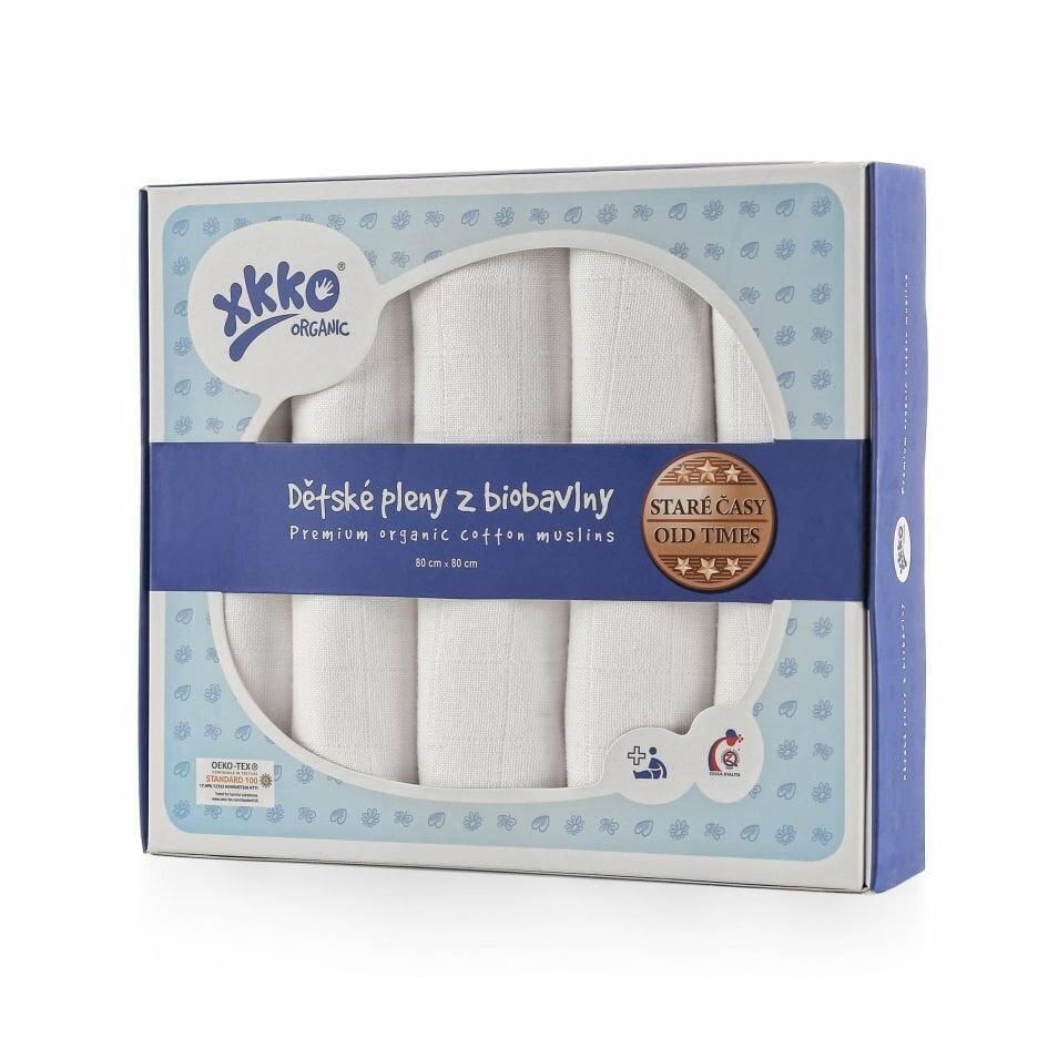 E-shop XKKO Organic Staré časy - Plienky z biobavlny - Biele, 80x80
