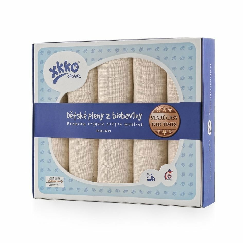 E-shop XKKO Organic Staré časy - Plienky z biobavlny - Natural, 80x80