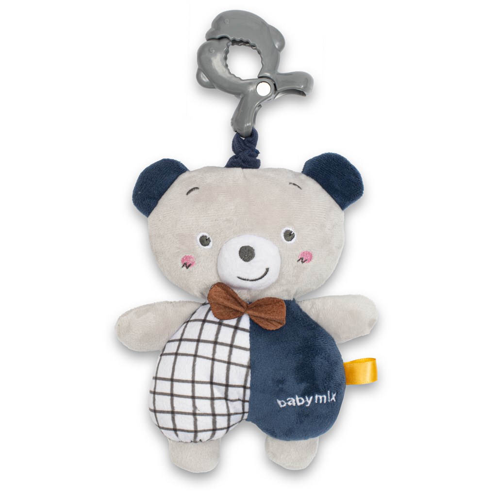 E-shop Detská plyšová hračka s hracím strojčekom a klipom Baby Mix Medvedík modrý - 53098