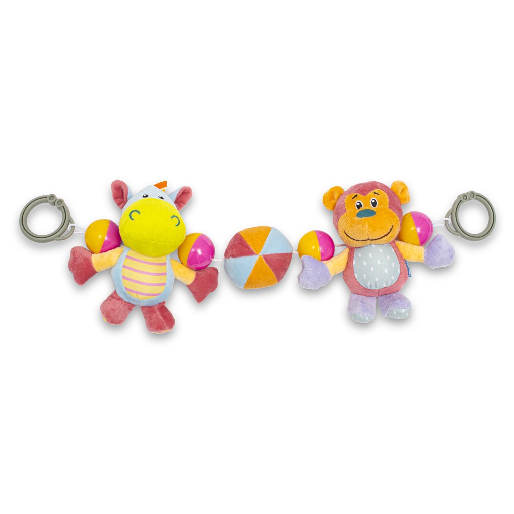 E-shop Detská plyšová hrkálka do kočíka Baby Mix hrošík a opička - 53577