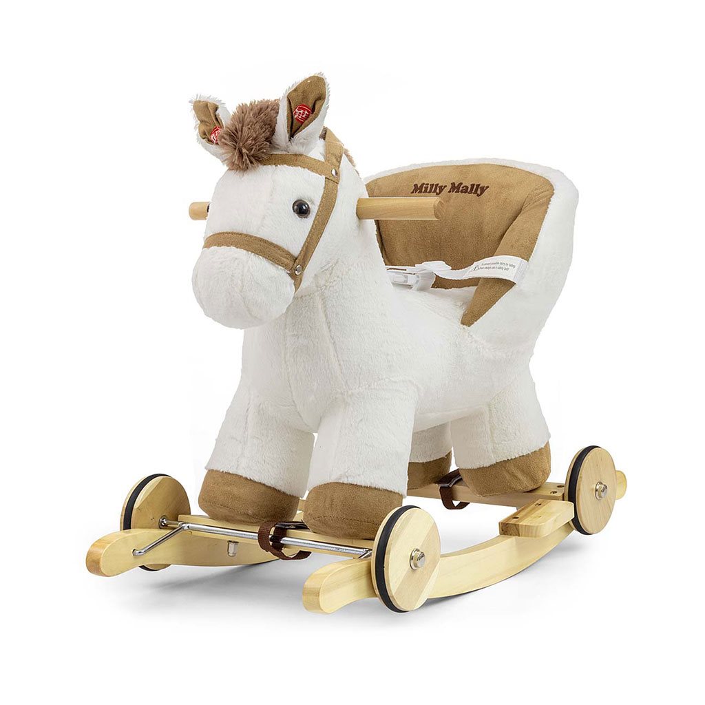 E-shop Hojdací koník s melódiou a kolieskami Milly Mally Polly biely - 55155