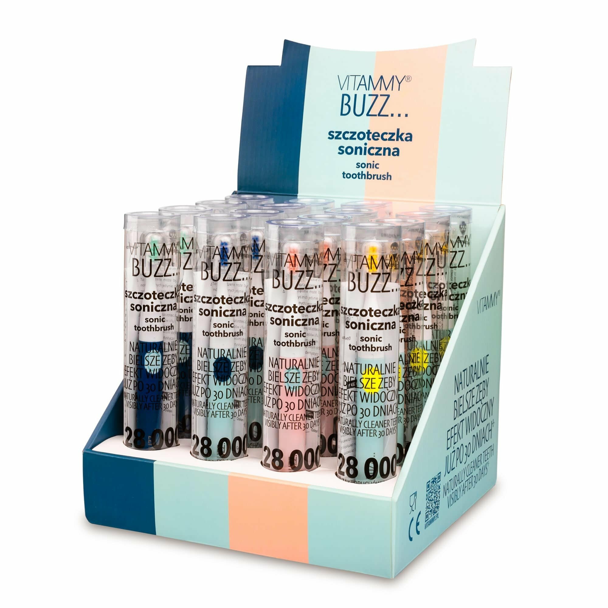 E-shop VITAMMY BUZZ Sonická zubná kefka s 28 000 mikropohybmi, 2 programy čistenia, 16ks