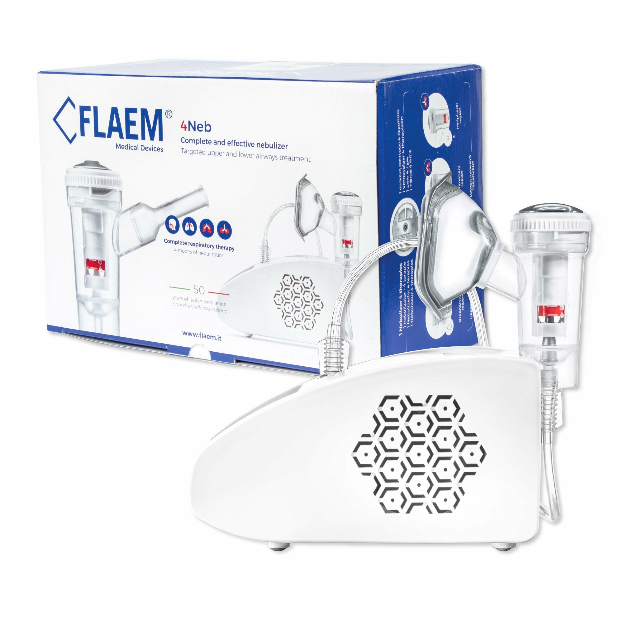 E-shop FLAEM 4NEB Pneumaticko piestový inhalátor so 4 režimami, s certifikátom TUV Rheinland