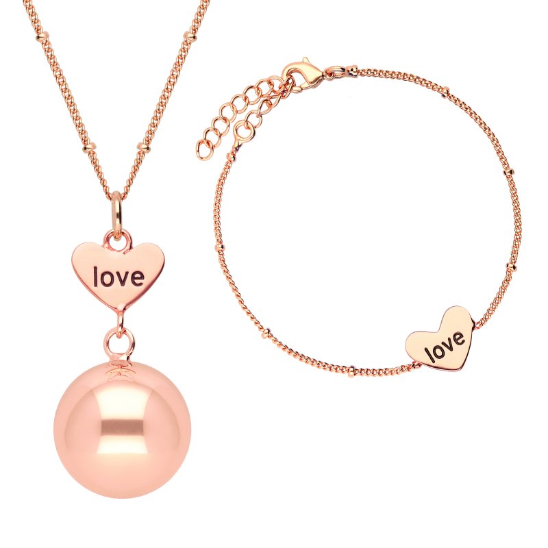 E-shop Bola Tehotenská rolnička s náramkom Heart and Love in rose gold