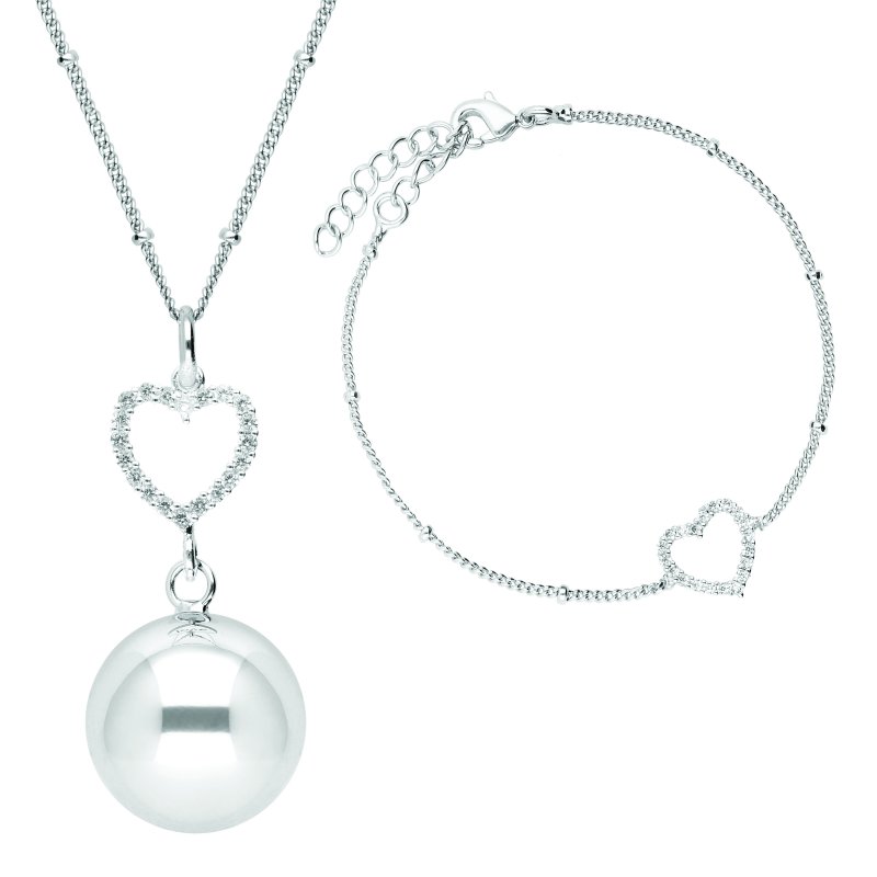 E-shop Bola Tehotenská rolnička s náramkom Crystal Heart in silver