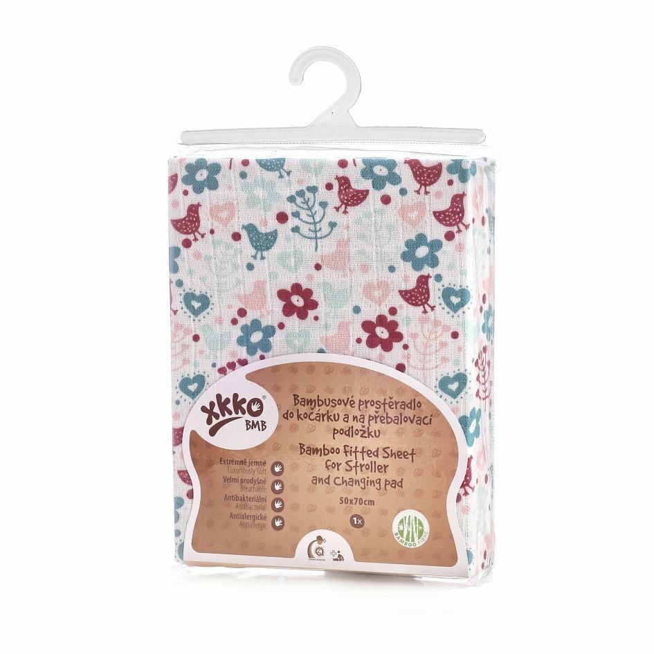 E-shop XKKO BMB Plachta s gumou do postieľky 120x60 - Flowers&Birds For Girls