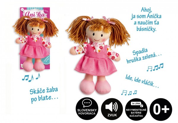 E-shop Teddies Bábika Anička handrová plyš 20cm slovensky hovoriaca na karte 00514110