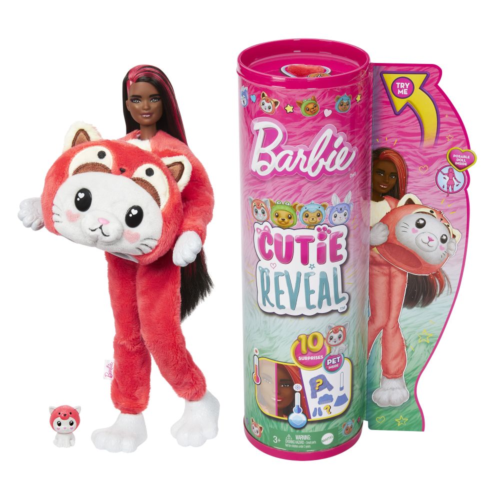 E-shop Mattel Barbie CUTIE REVEAL Barbie v kostýme - mačiatko v červenom kostýme Pandy