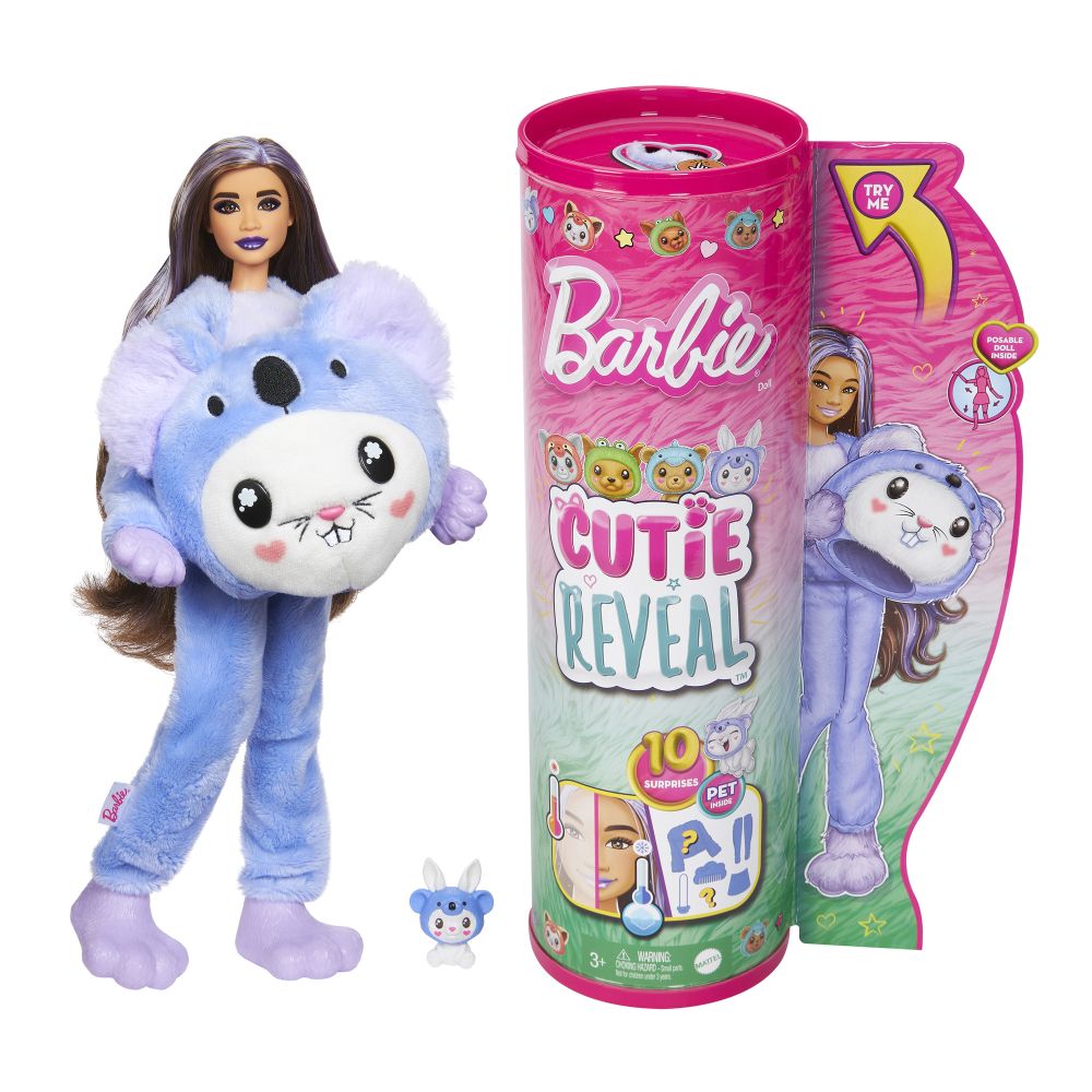 E-shop Mattel Barbie CUTIE REVEAL Barbie v kostýme - zajačik vo fialovom kostýme koaly
