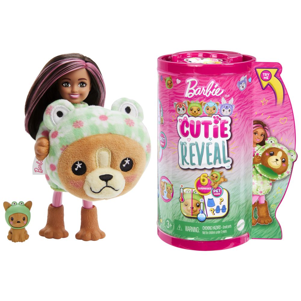 E-shop Mattel BRB CUTIE REVEAL CHELSEA V KOSTÝME - PSÍK V ZELENOM KOSTÝME ŽABKY