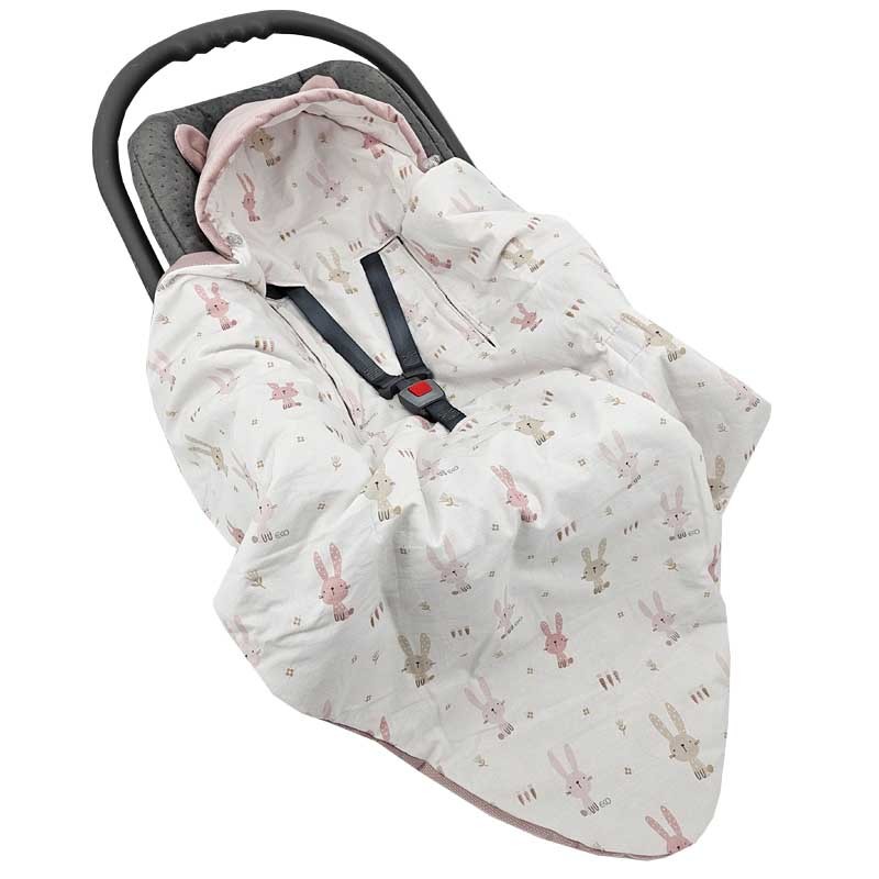 EKO Zavinovací fusak do autosedačky VELVET 3 a 5-bodové pásy SP-49 bunny/rose pink