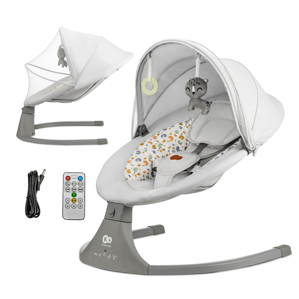 E-shop KINDERKRAFT Lehátko pohupujúce s melódiou 2v1 Lumi, do 9 kg, Premium Light Grey