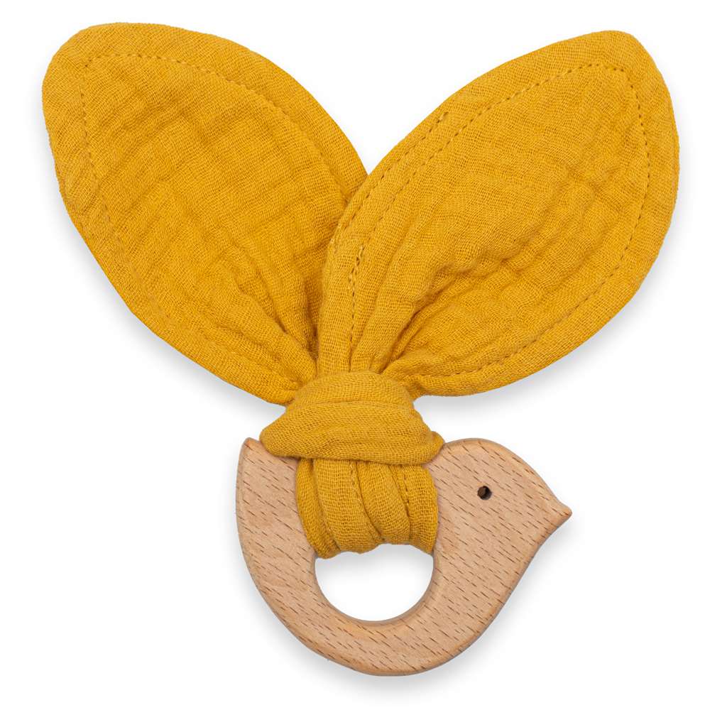 E-shop Detské hryzátko s vtáčikom New Baby Bird mustard - 53534