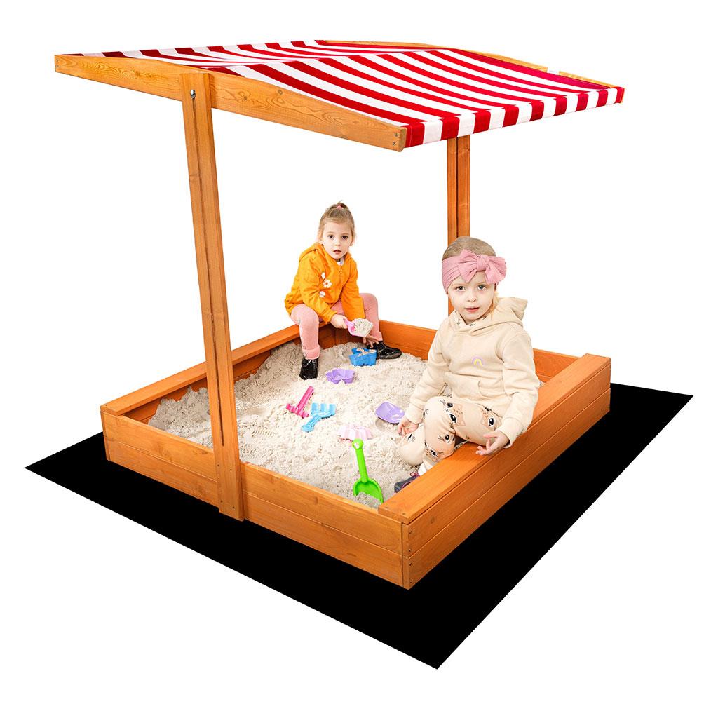 E-shop Detské drevené pieskovisko so strieškou Baby Mix 120x120 cm červeno-biele - 56237