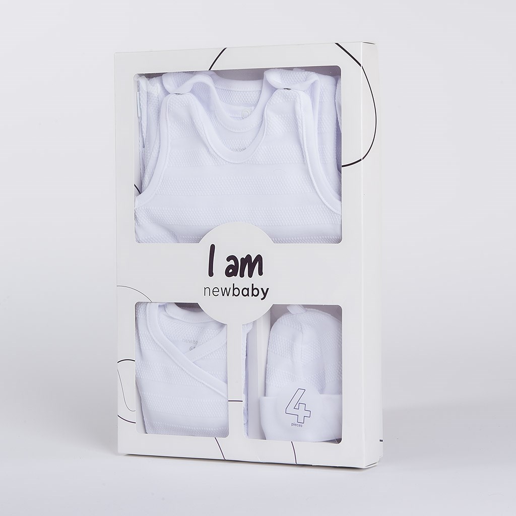 E-shop 4-dielna dojčenská súpravička do pôrodnice New Baby I AM biela, 56 (0-3m) - 49094