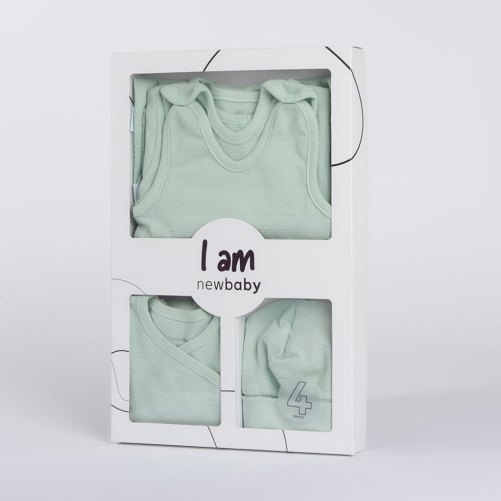 E-shop 4-dielna dojčenská súpravička do pôrodnice New Baby I AM mätová, 62 (3-6m) - 49097
