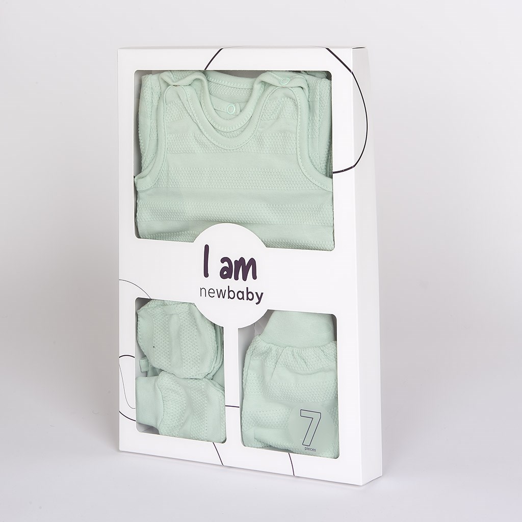 E-shop 7-dielna dojčenská súpravička do pôrodnice New Baby I AM mätová, 56 (0-3m) - 49101