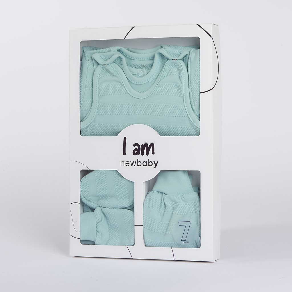 E-shop 7-dielna dojčenská súpravička do pôrodnice New Baby I AM modrá, 62 (3-6m) - 49104