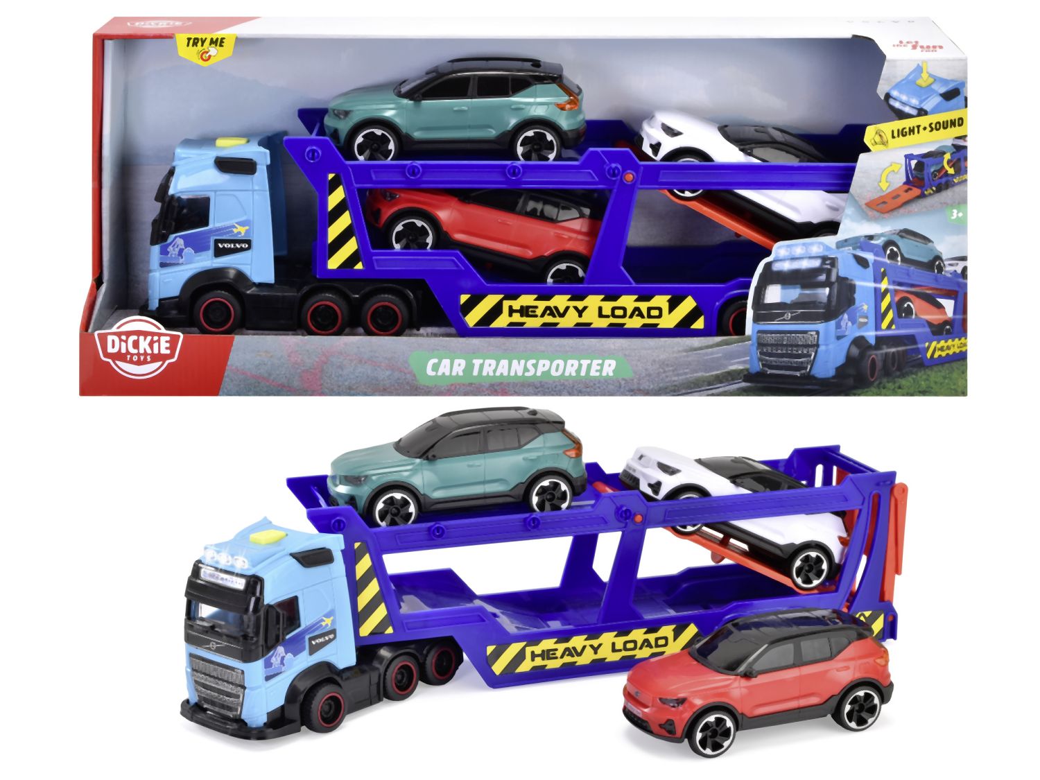 E-shop Dickie Autotransportér Volvo FH 16, 40 cm + 3 autá, svetlo, zvuk