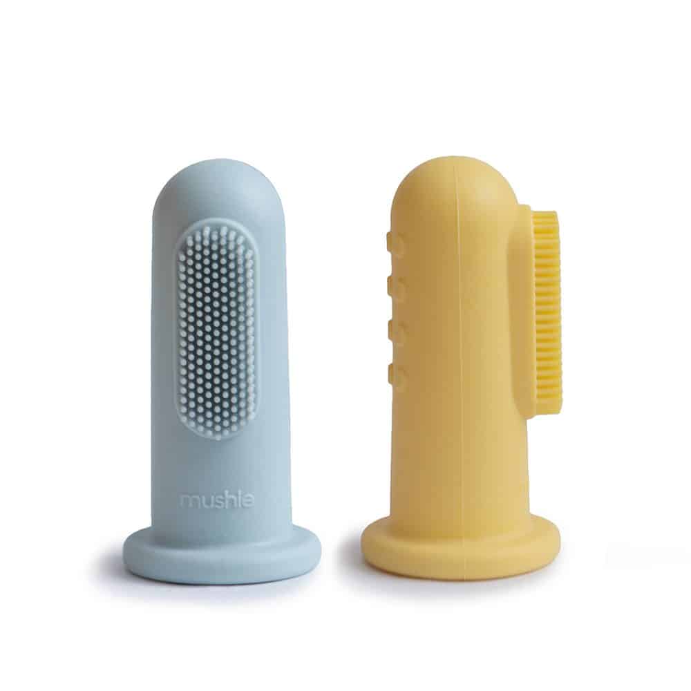 E-shop SILIKÓNOVÉ ZUBNÉ KEFKY NA PRST MUSHIE - POWDER BLUE/ PALE DAFFODIL