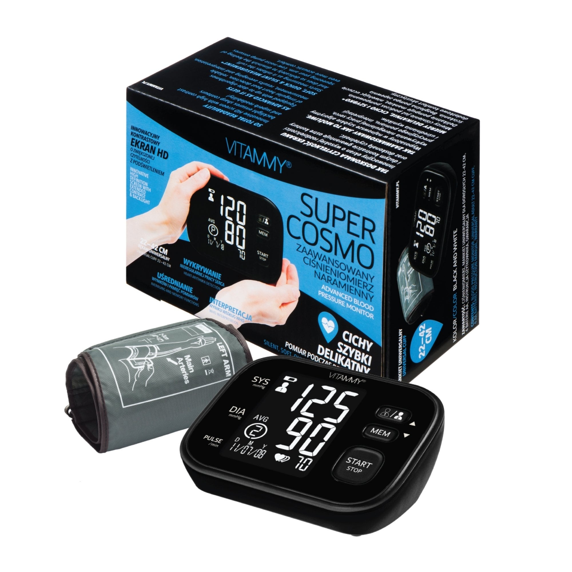 E-shop VITAMMY SUPER COSMO ramenný tlakomer, farba čierny