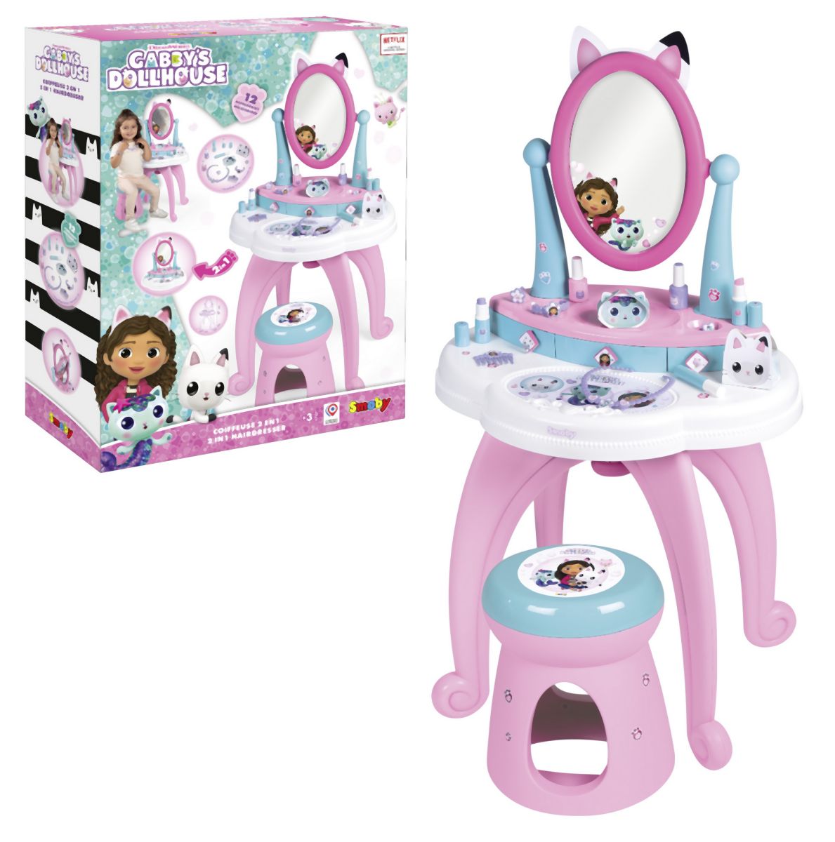 E-shop Smoby Gabby´s Dollhouse 2v1 Toaletný stolík so stoličkou