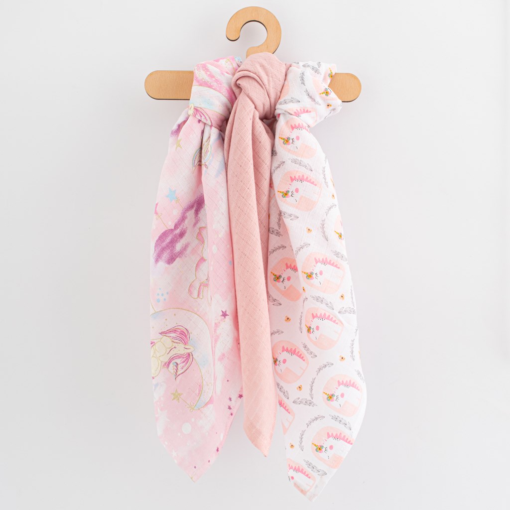 E-shop Bavlnené plienky s potlačou New Baby 70x80 cm 3 ks DIEVČA - 56180