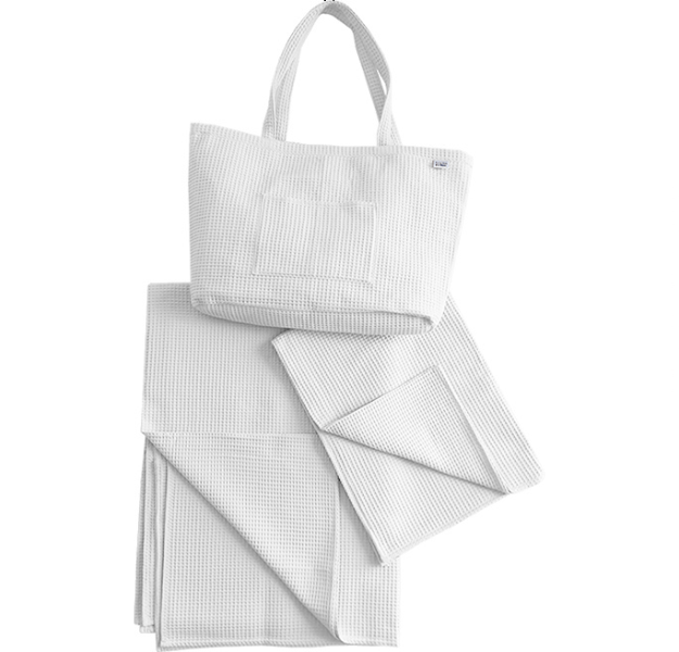 E-shop Levinfelin Plážový set 1, biela, (plážová taška, rodinná deka a osuška)