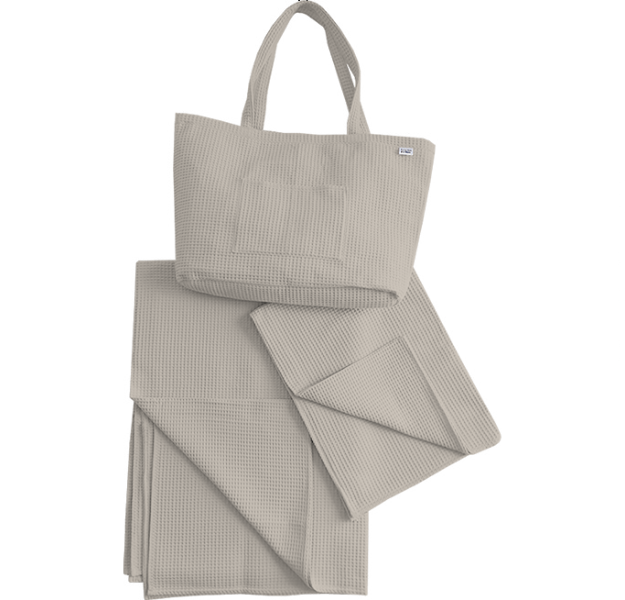 E-shop Levinfelin Plážový set 1, biela káva, (plážová taška, rodinná deka a osuška)