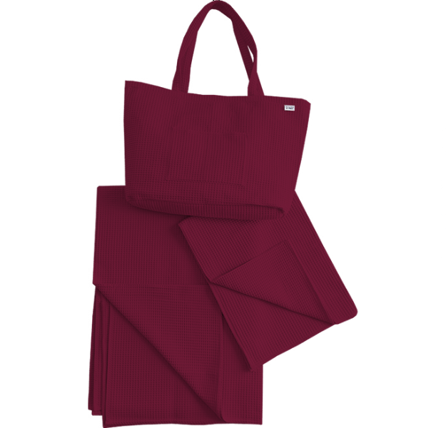 E-shop Levinfelin Plážový set 1, bordová, (plážová taška, rodinná deka a osuška)