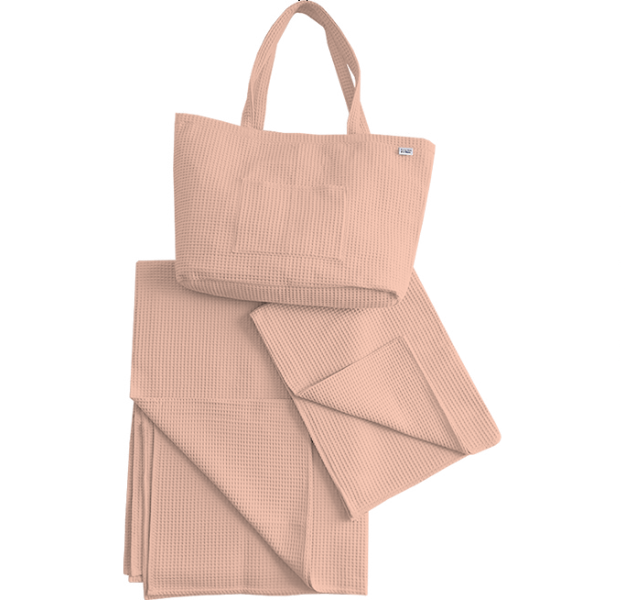 E-shop Levinfelin Plážový set 1, lososová, (plážová taška, rodinná deka a osuška)