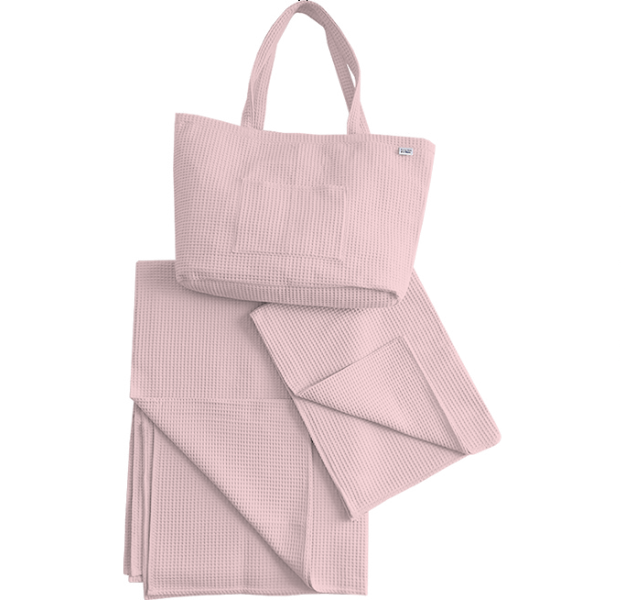 E-shop Levinfelin Plážový set 1, púdrová, (plážová taška, rodinná deka a osuška)