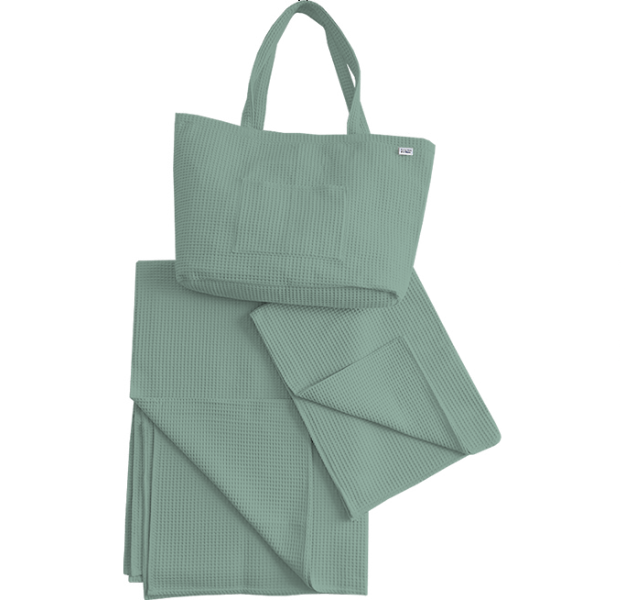 E-shop Levinfelin Plážový set 1, starozelená, (plážová taška, rodinná deka a osuška)
