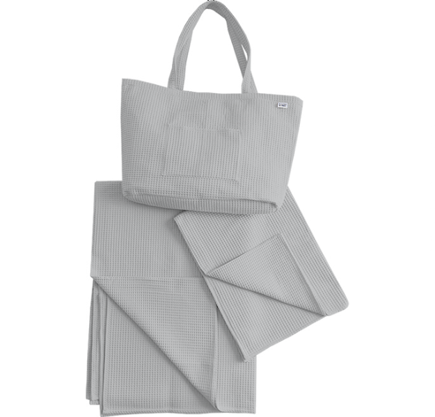 E-shop Levinfelin Plážový set 1, svetlosivá, (plážová taška, rodinná deka a osuška)