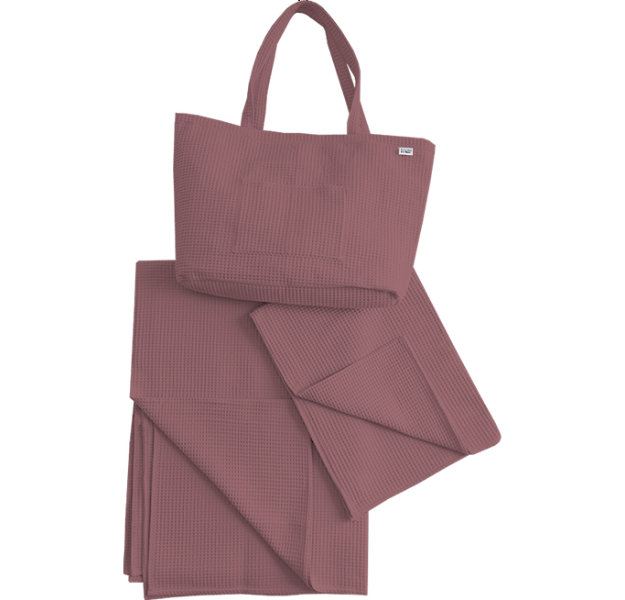 E-shop Levinfelin Plážový set 1, tmavostaroružová, (plážová taška, rodinná deka a osuška)