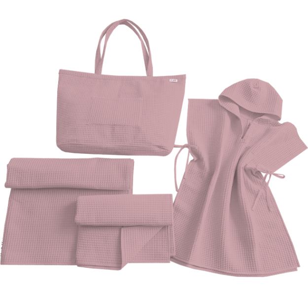 Levinfelin Plážový set 2, mauve, (plážová taška, rodinná deka, osuška a pončo)