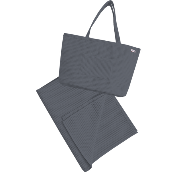 E-shop Levinfelin Plážový set 3, tmavosivá, (plážová taška a rodinná deka)