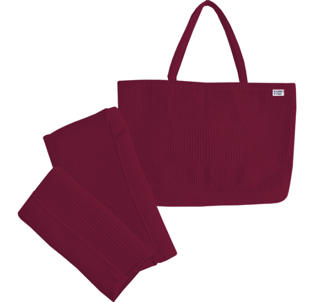 E-shop Levinfelin Plážový set 4, bordová, (plážová taška a 2 osušky)