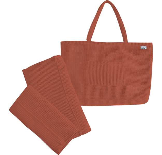 E-shop Levinfelin Plážový set 4, tehlová, (plážová taška a 2 osušky)